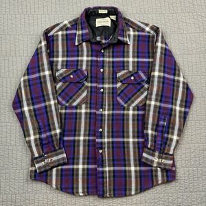 Vintage 90s Saugatuck Dry Goods Flannel Shirt Men's Large Purple Brown Plaid